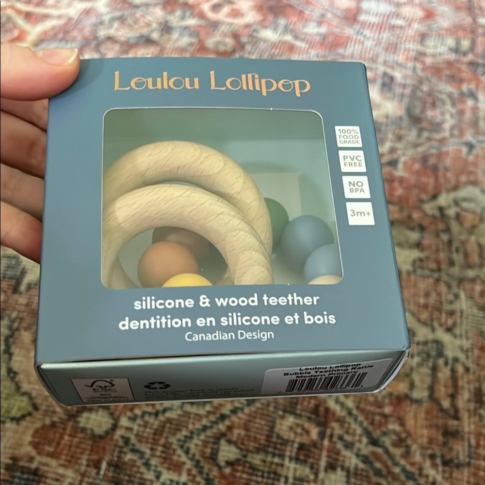 Silicone & Wood Teether - Natural and Blue